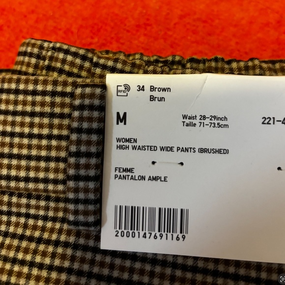 Uniqlo brown plaid check high waisted wide brushed pants NWT - Picture 7 of 9